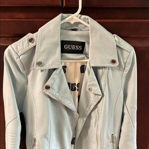 GUESS Women's Sky Blue Leather Jacket